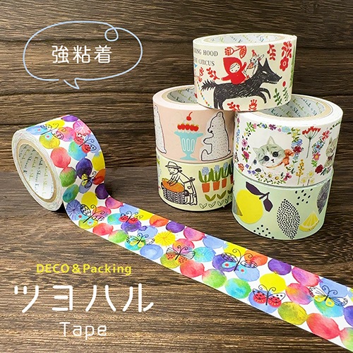 強粘着 ツヨハルTape 花と蝶々 クラフトテープ