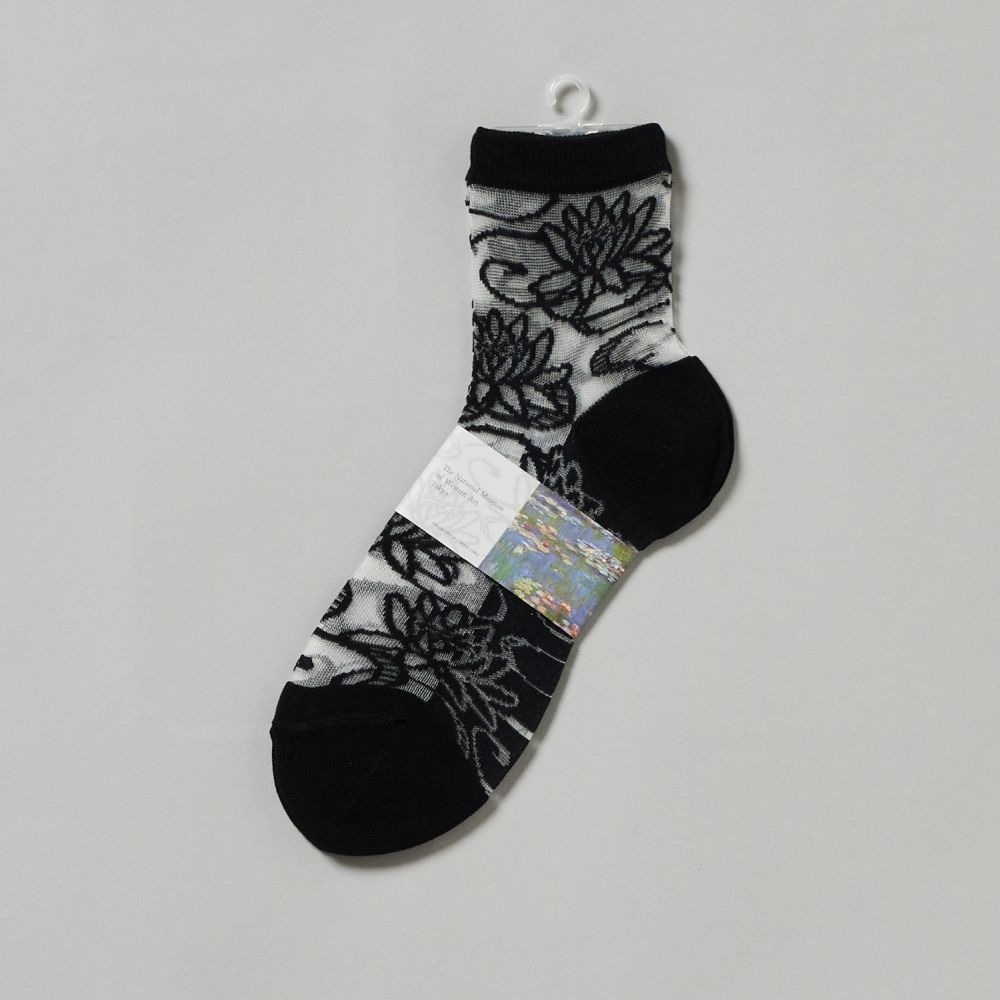 靴下シースルー　睡蓮･黒