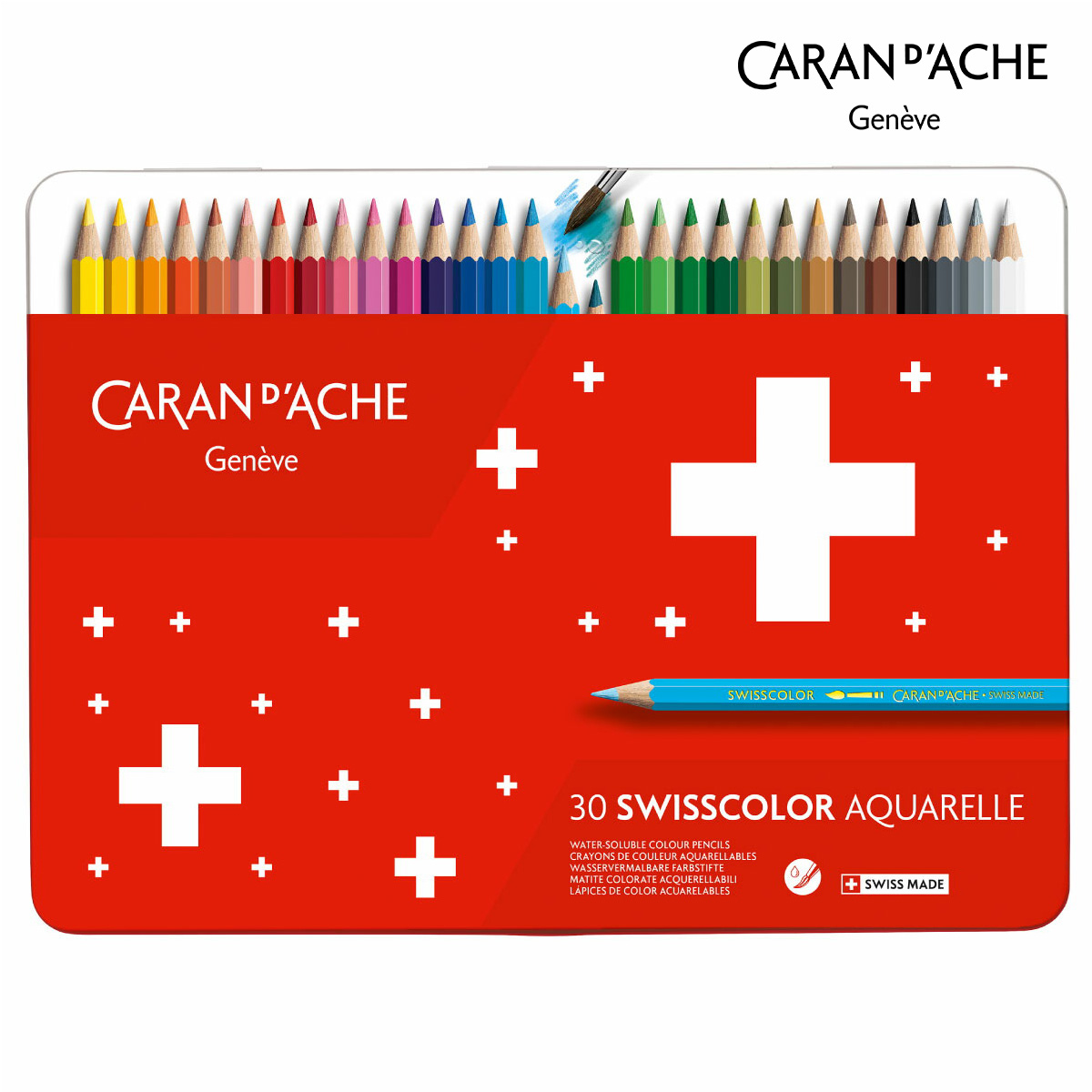カランダッシュ(Caran d'Ache) 1285-730 スイスカラー 水溶性色鉛筆 30色セット 缶入 (619603)