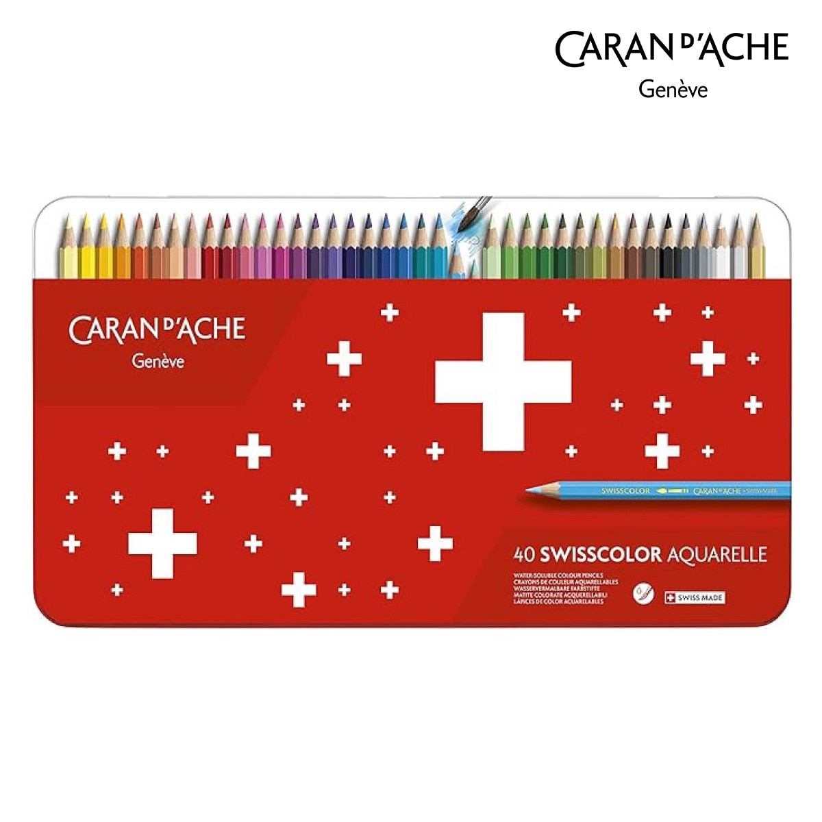 カランダッシュ(Caran d'Ache) 1285-740 スイスカラー 水溶性色鉛筆 40色セット 缶入 (619606)