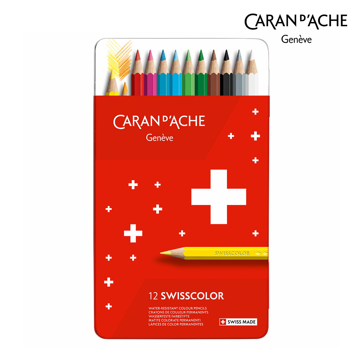 カランダッシュ(Caran d'Ache) 1284-712 スイスカラー 油性色鉛筆 12色セット 缶入 (619608)