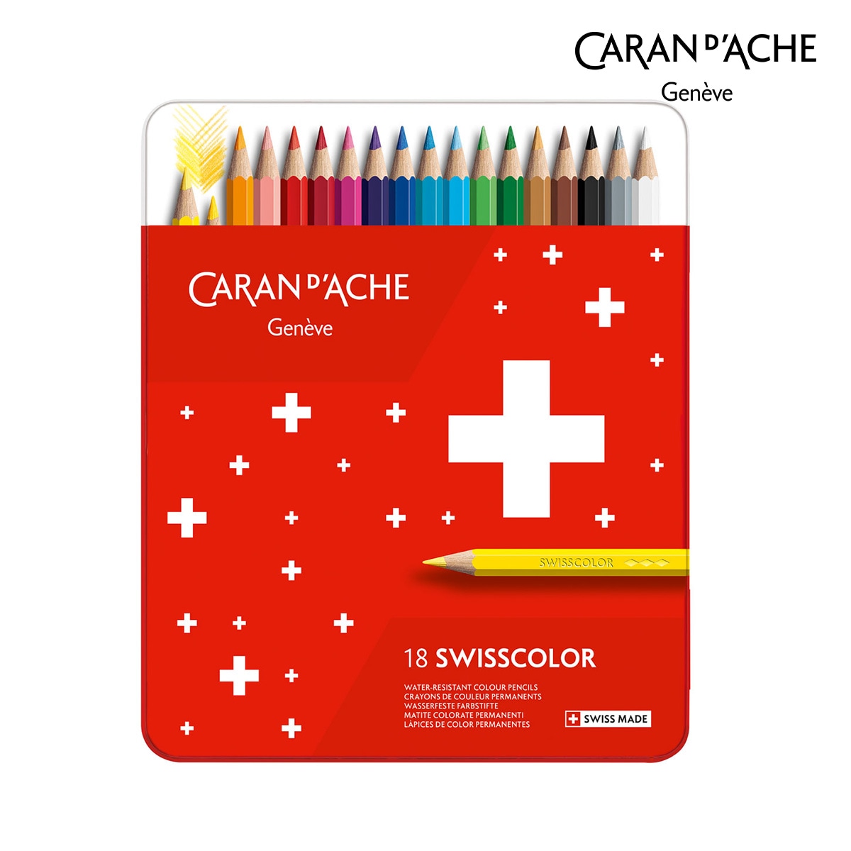 カランダッシュ(Caran d'Ache) 1284-718 スイスカラー 油性色鉛筆 18色セット 缶入 (619609)