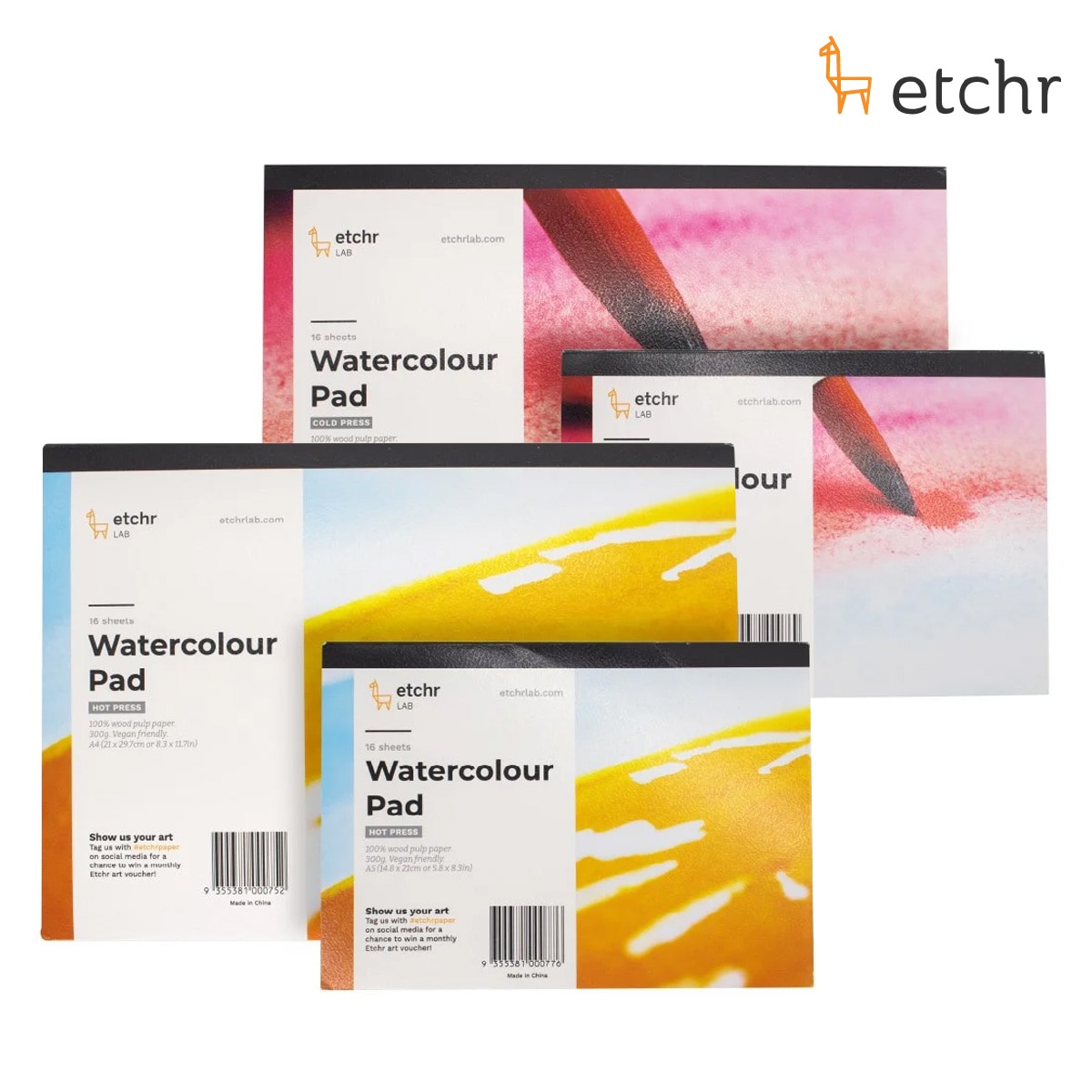 エッチャー(Etchr) ウッドパルプ 水彩紙ブロック A4/A5/中目/細目