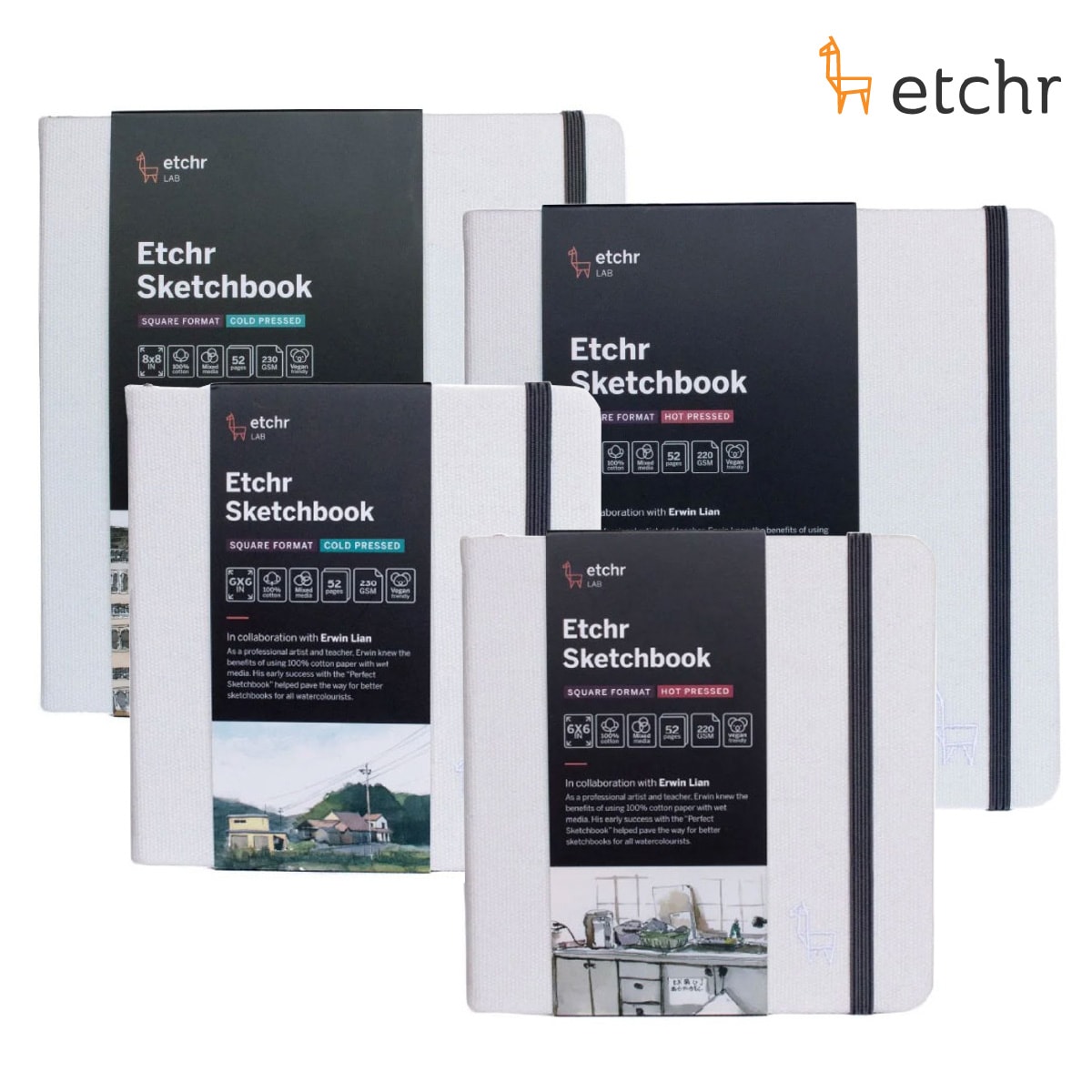 エッチャー(Etchr) スクエア スケッチブック 6×6インチ/8×8インチ/中目/細目