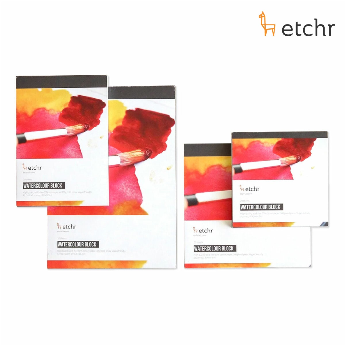 エッチャー(Etchr) 水彩紙ブロック 中目 15.2cm/20.3cm/A5/A4