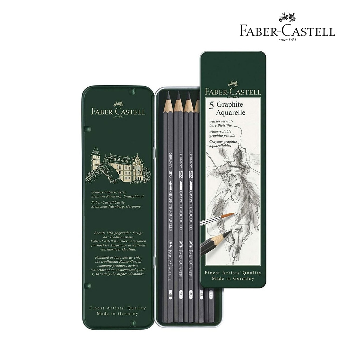 ファーバーカステル 水彩グラファイト鉛筆 5硬度デザイン缶セット (117805)
