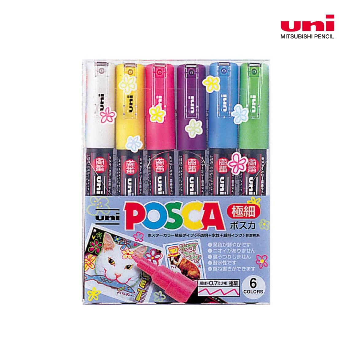 三菱鉛筆 ポスカ 極細 6色セット(PC1M6C)