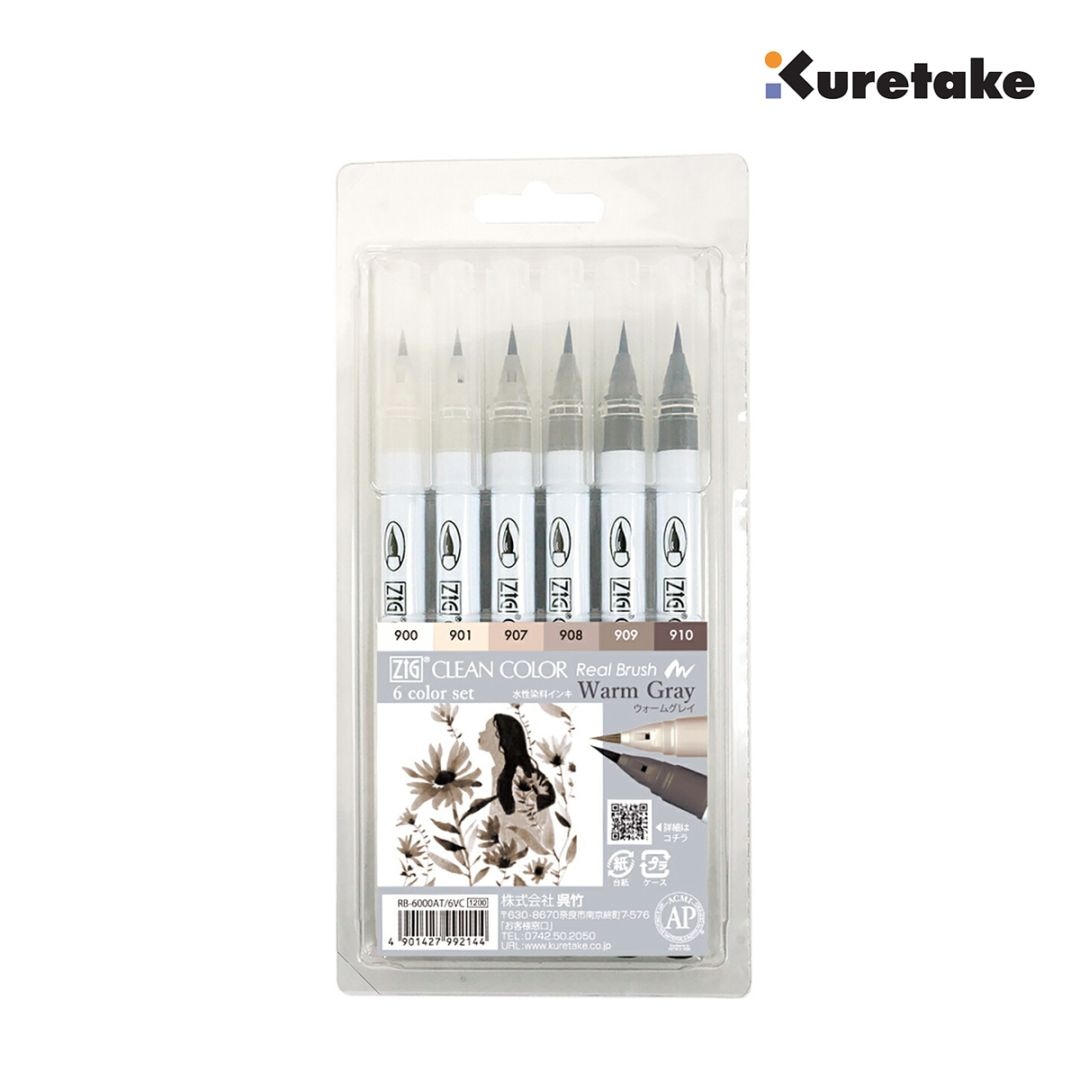 呉竹 ZIG クリーンカラーリアルブラッシュ 6色セット ウォームグレイ (RB-6000AT/6VC)