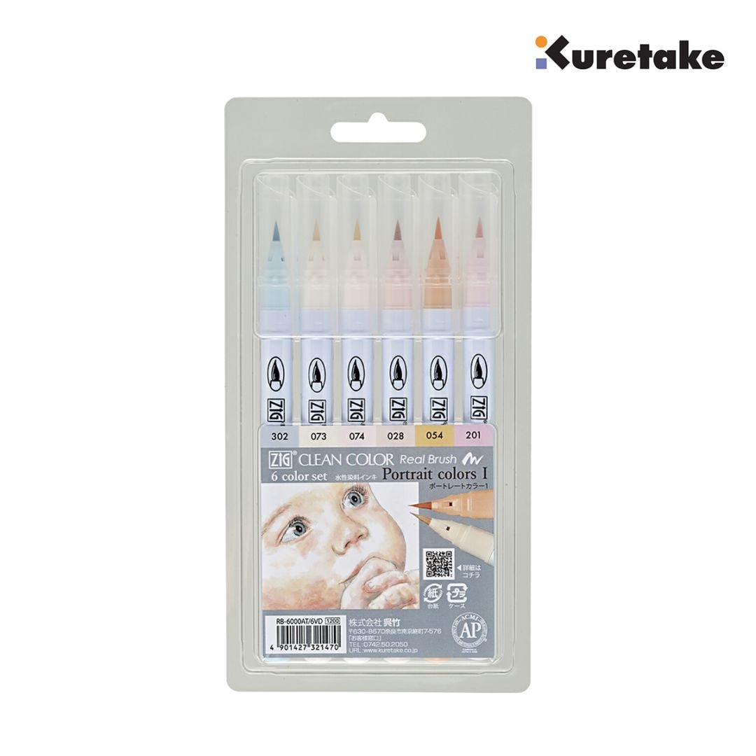 呉竹 ZIG クリーンカラーリアルブラッシュ 6色セット ポートレートカラー1 (RB-6000AT/6VD)