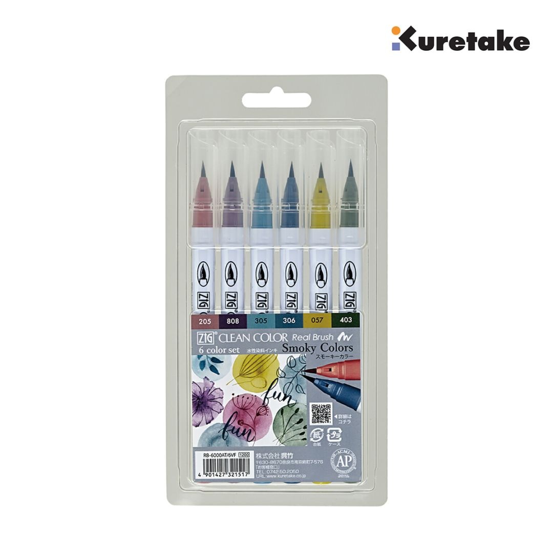呉竹 ZIG クリーンカラーリアルブラッシュ 6色セット スモーキーカラー (RB-6000AT/6VF)