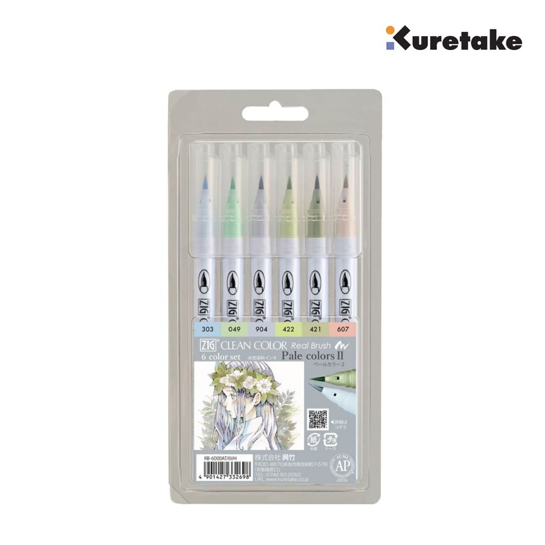 呉竹 ZIG クリーンカラーリアルブラッシュ 6色セット ペールカラー2 (RB-6000AT/6VH)