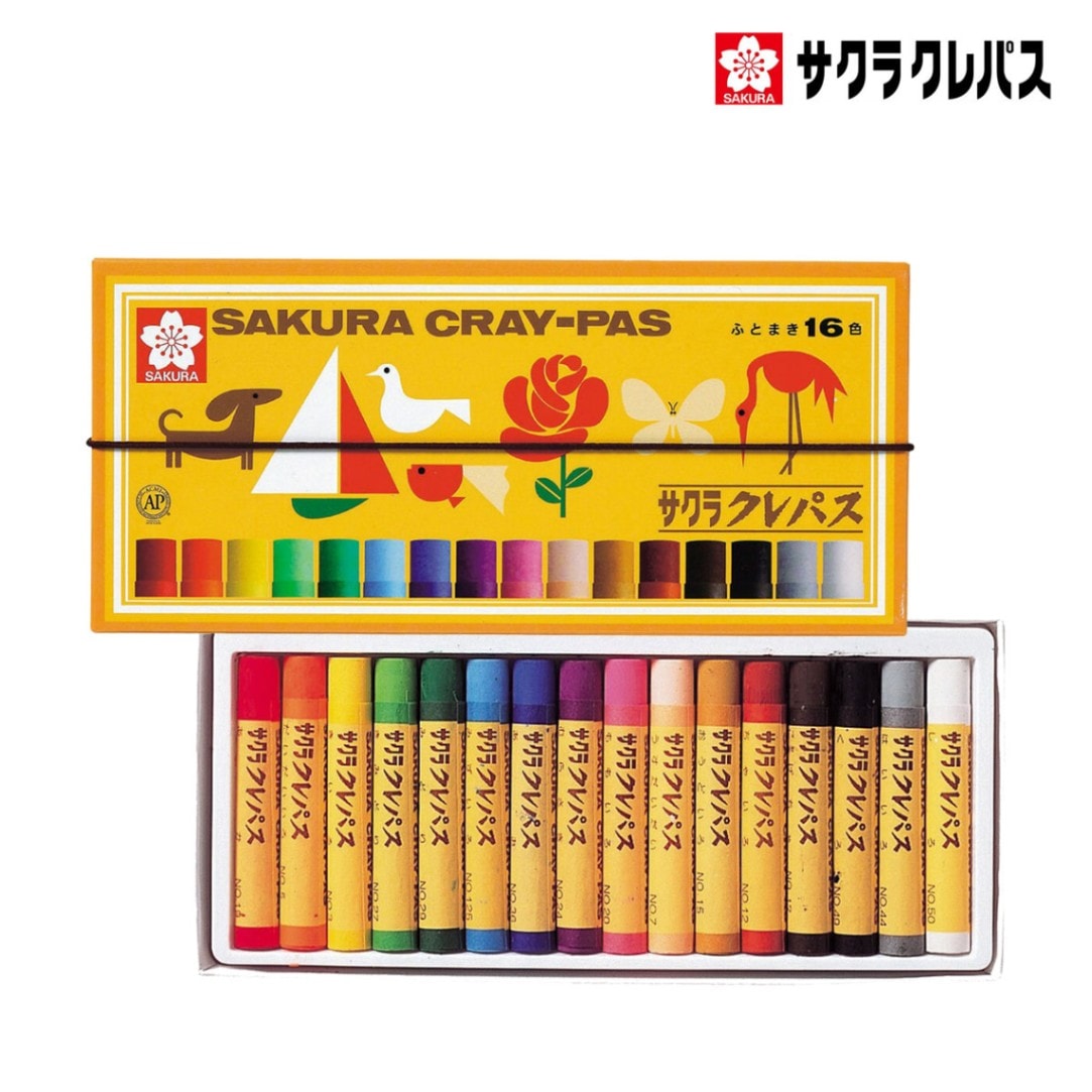サクラクレパス クレパス太巻 16色セット (ゴムひも付)LP16R (142854)