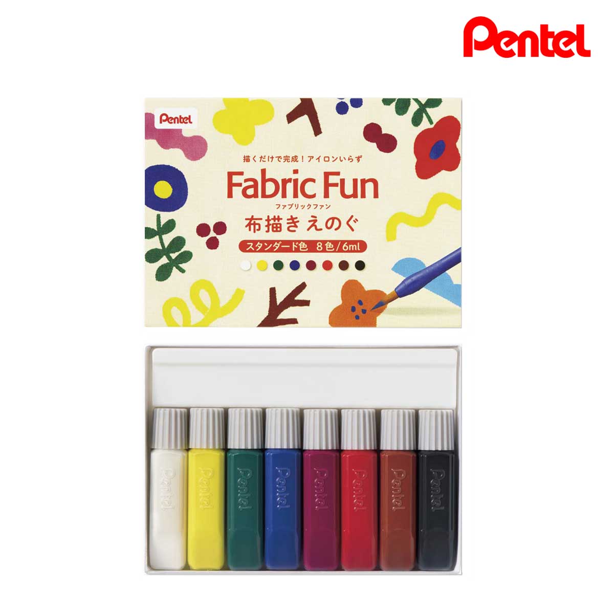 ぺんてる 布描きえのぐ ファブリックファン スタンダード色 8色セット (FFPC1-8J)