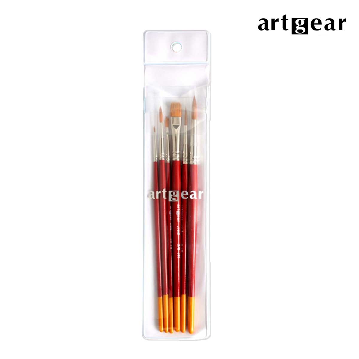 artgear 水彩筆 (レッド) 6本セット (丸＃5/0＃2＃4＃6平＃1／8＃3／8)  (red-setA) 