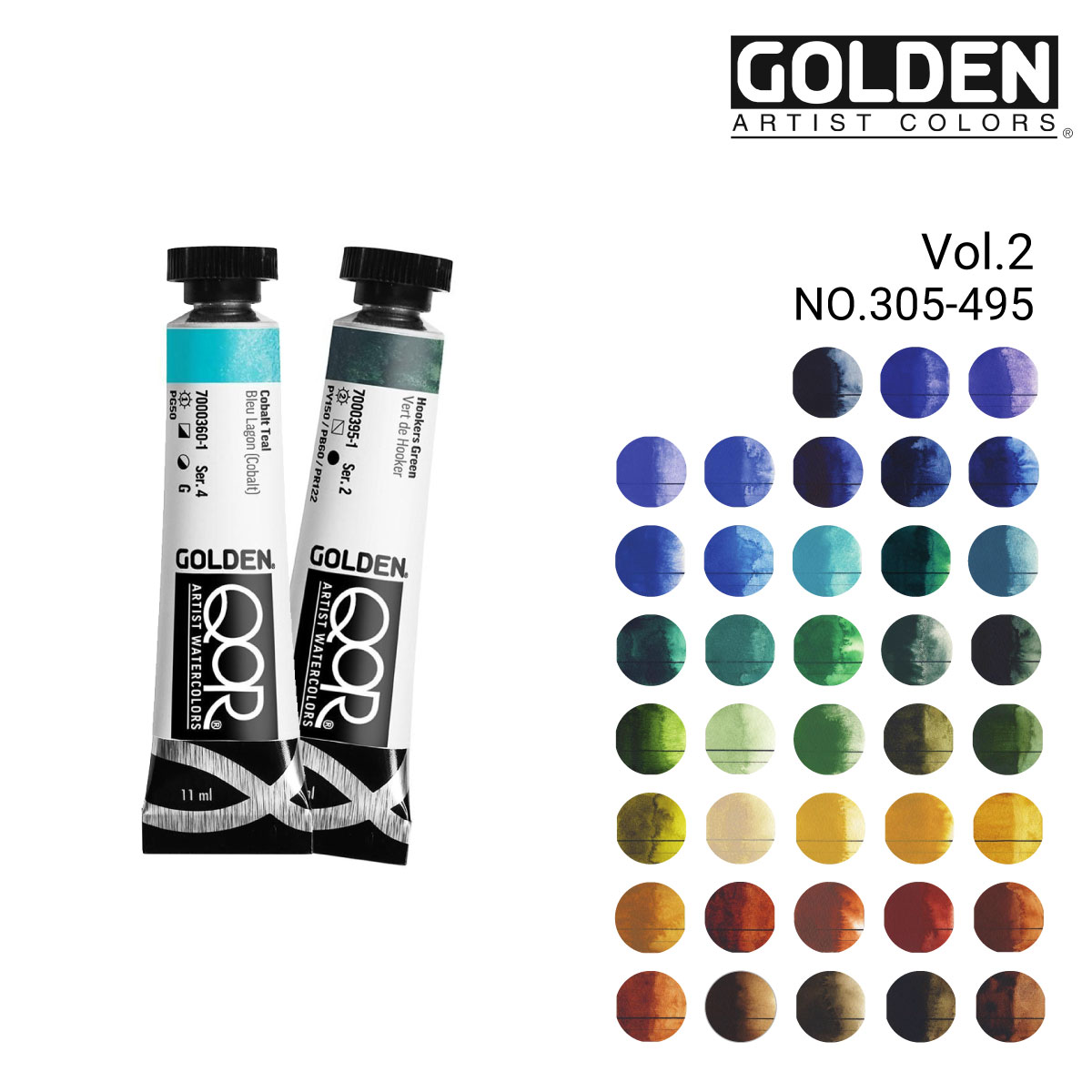 Golden 透明水彩絵具 QOR コア 11ml 単色販売 2/3Page (305-495)
