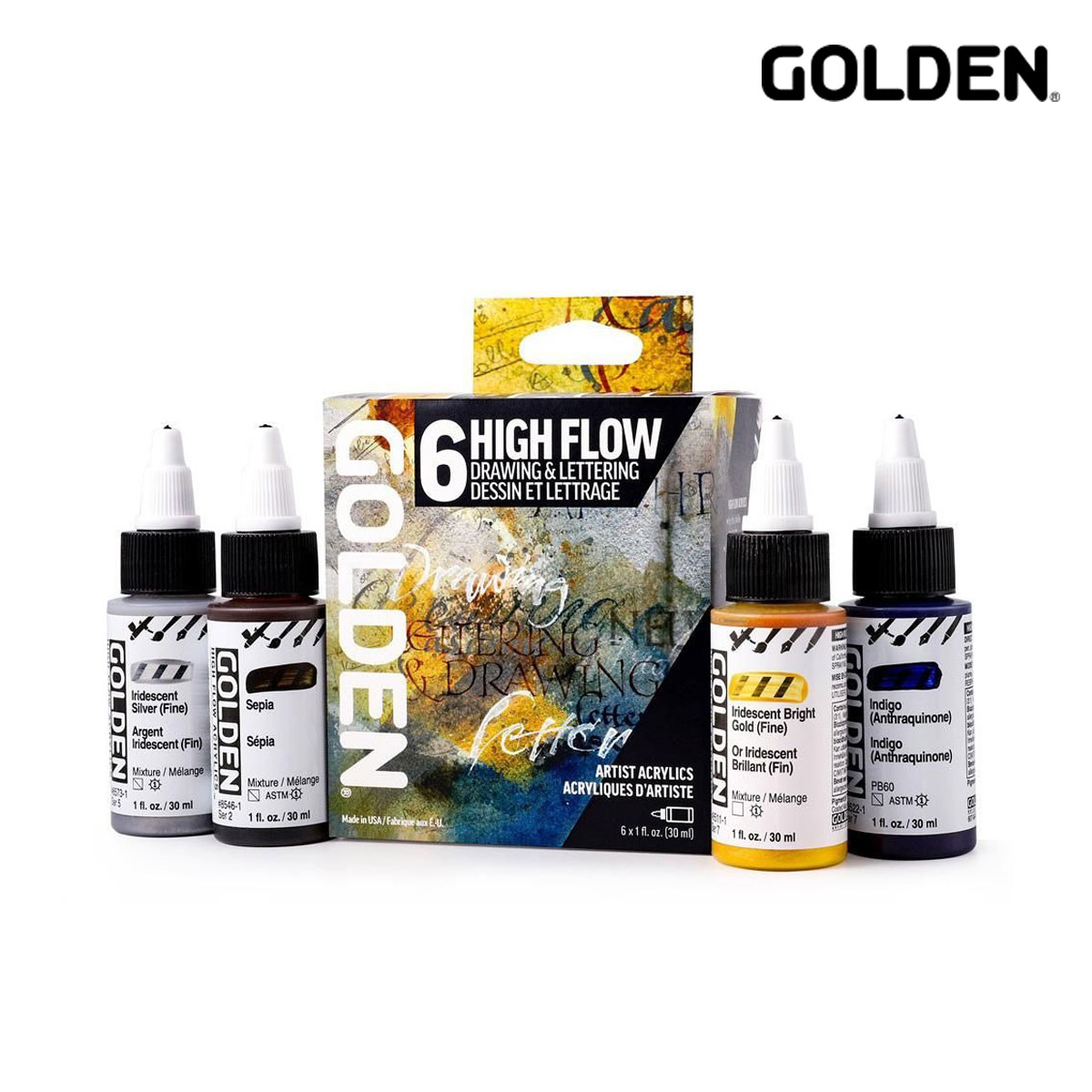 Golden アクリックス ハイフロー 948 30ml ドローイング＆レタリング6色セット