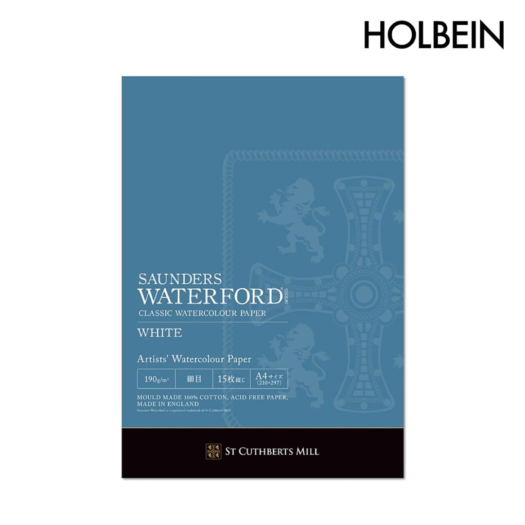 ホルベイン ウォーターフォード水彩紙 ホワイト 190g 細目 A4サイズ 天糊パッド 15枚綴じ