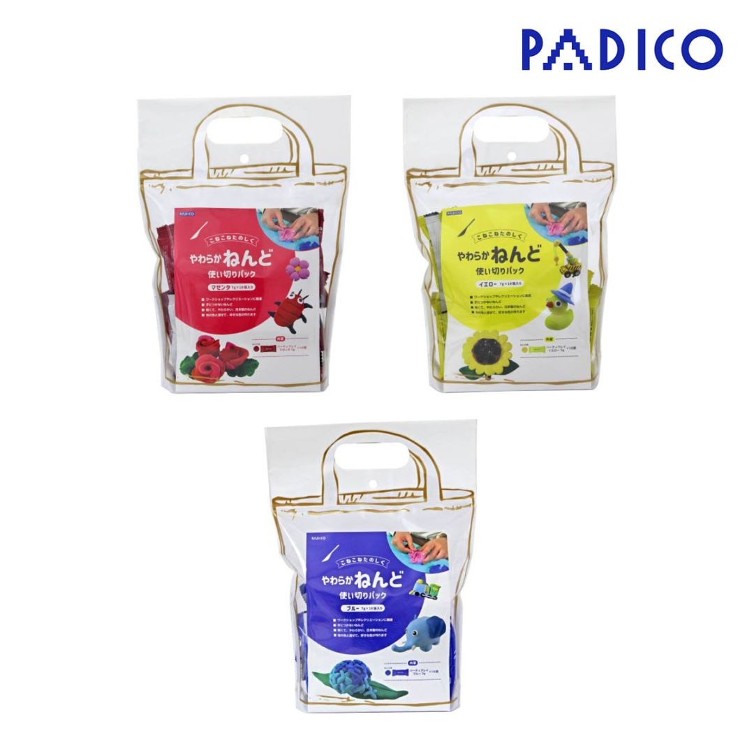 パジコ やわらかねんど 使い切りパック 全3色(マゼンダ/イエロー/ブルー)