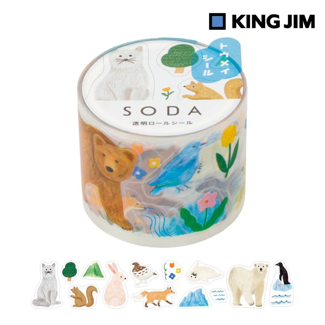 キングジム Kingjim ソ－ダ 貼ってはがせる 透明マスキングテープ アニマル  30mm・150ピース