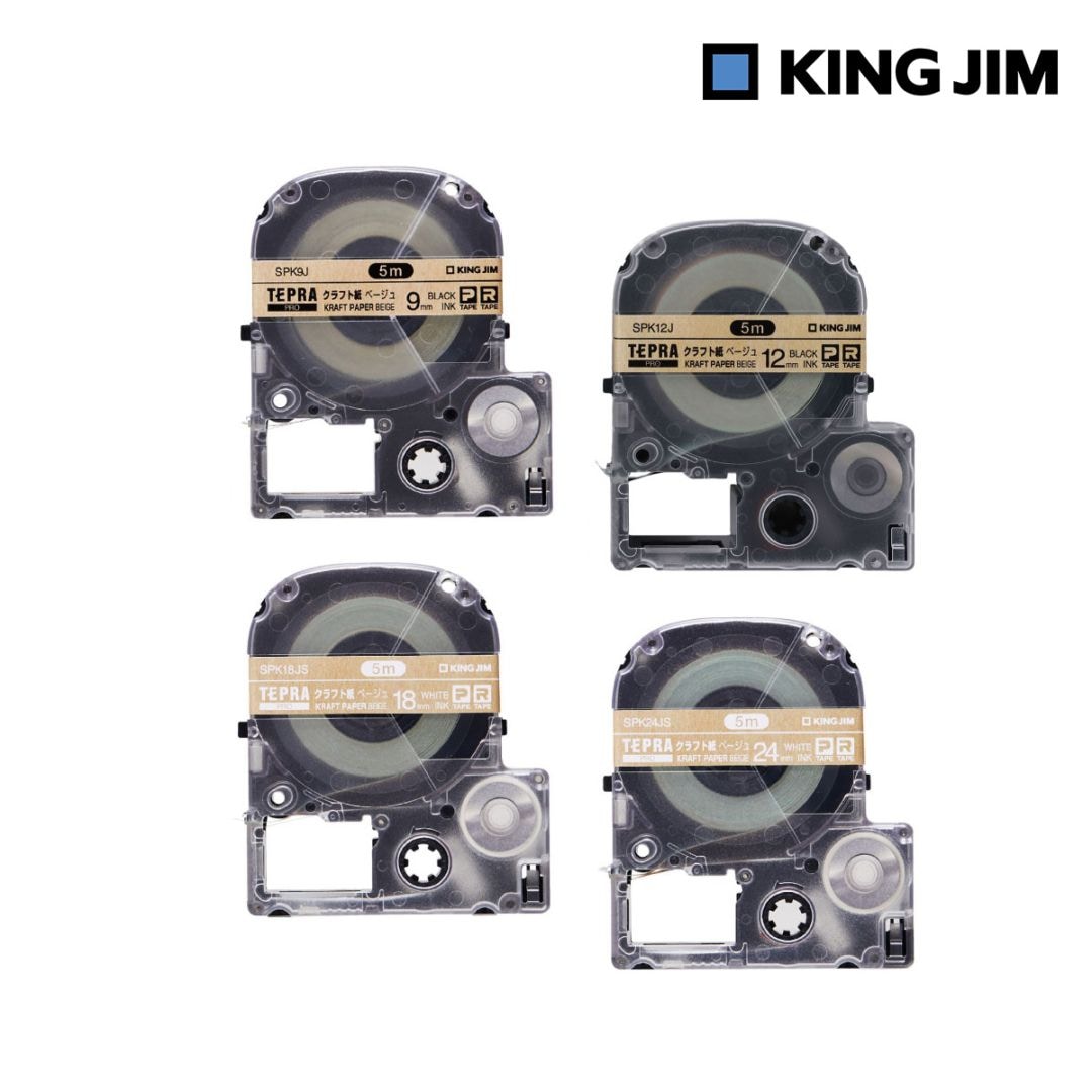 キングジム Kingjim テプラPROテ－プ クラフト紙 黒文字/白文字・テープ幅全4種