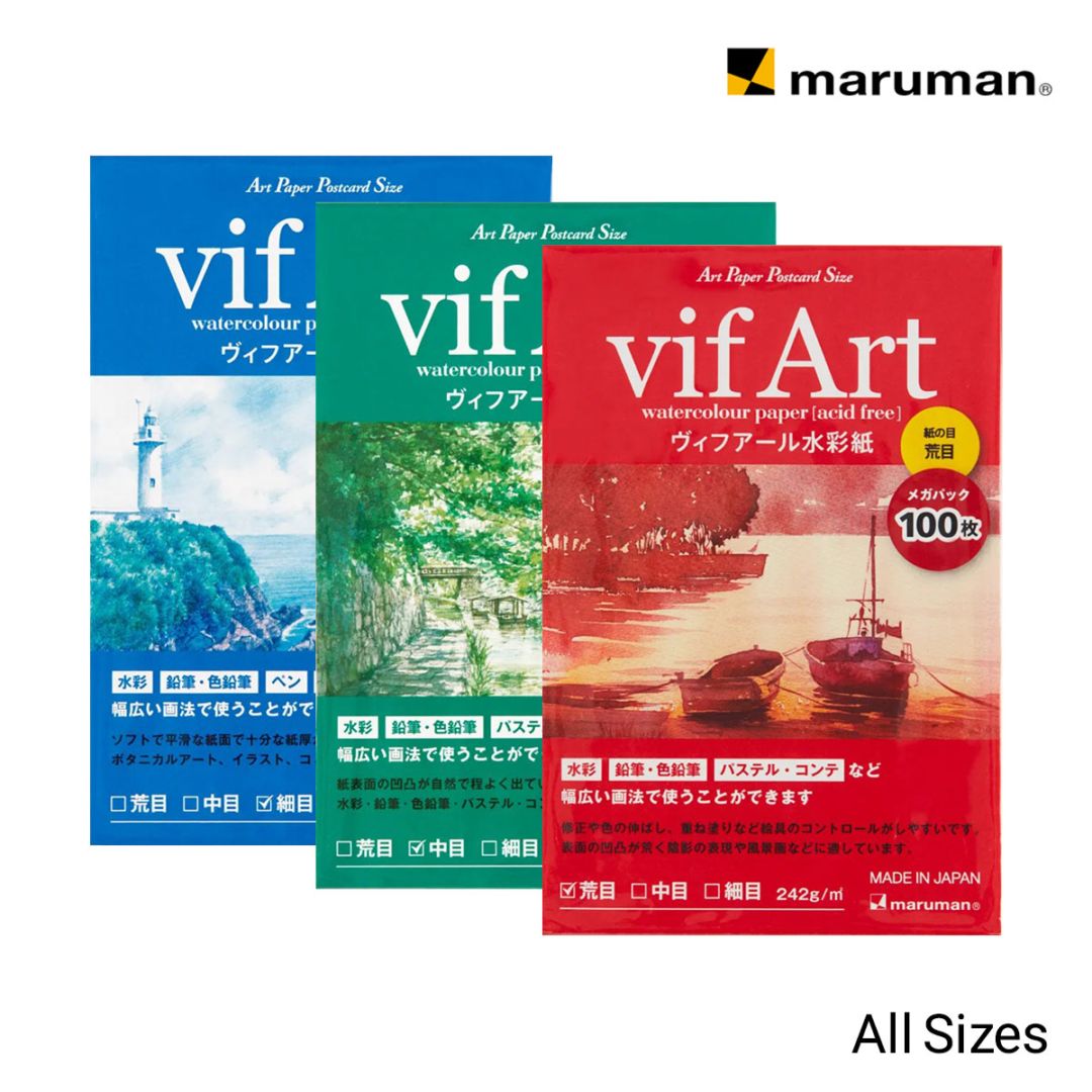 マルマン ポストカード ヴィフアール水彩紙 メガパック 100枚 全3種