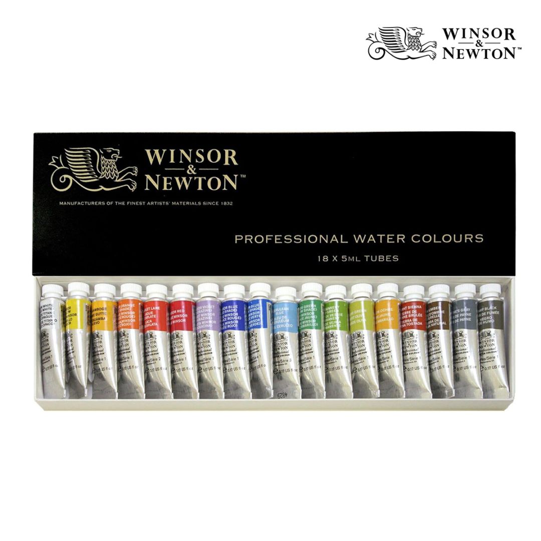 W&N(ウィンザー＆ニュートン) プロフェッショナル ウォーターカラー 18色セット 5ml(チューブ)