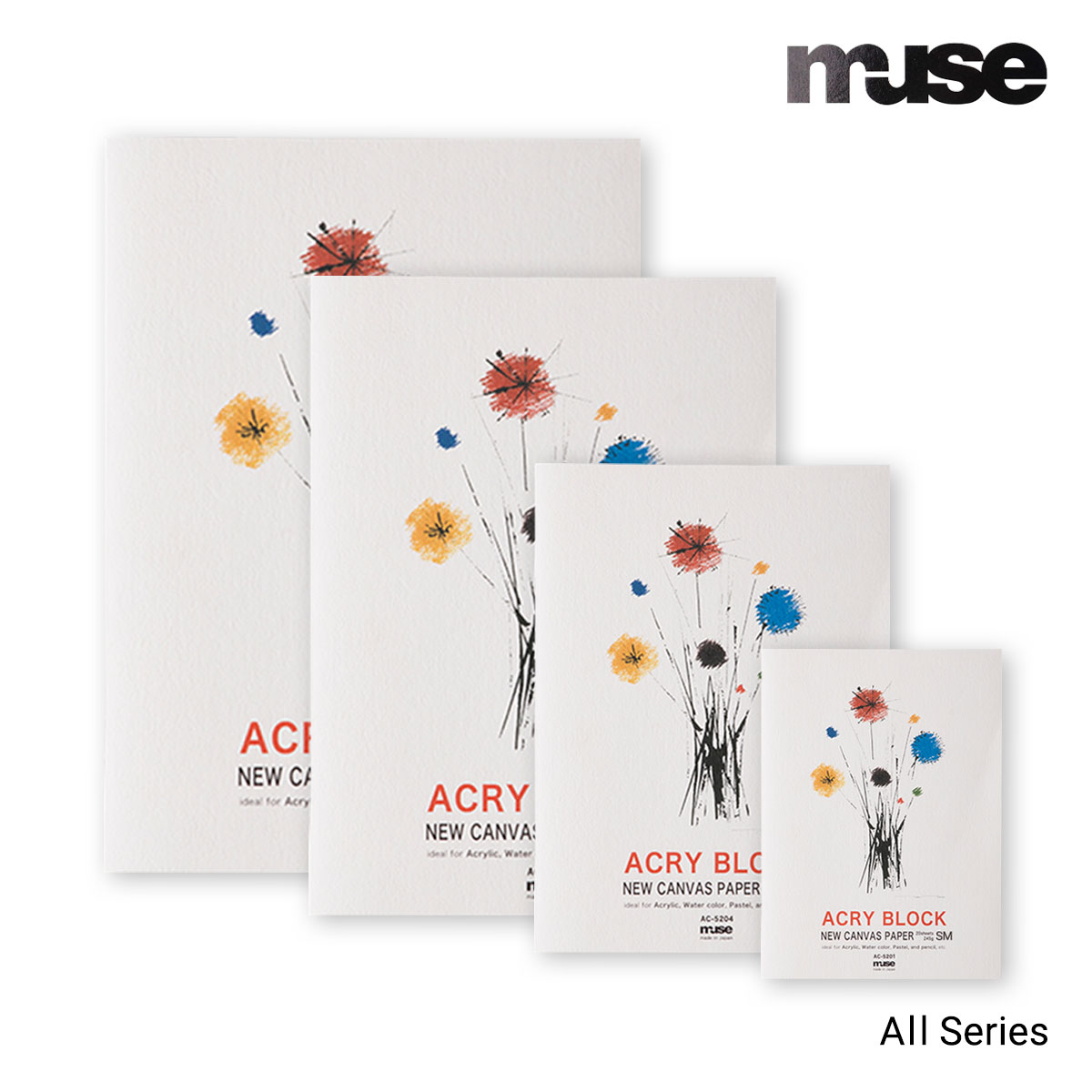 ミューズ アクリル絵具用紙 アクリブロック SM/F4/F6/F8 全4サイズ