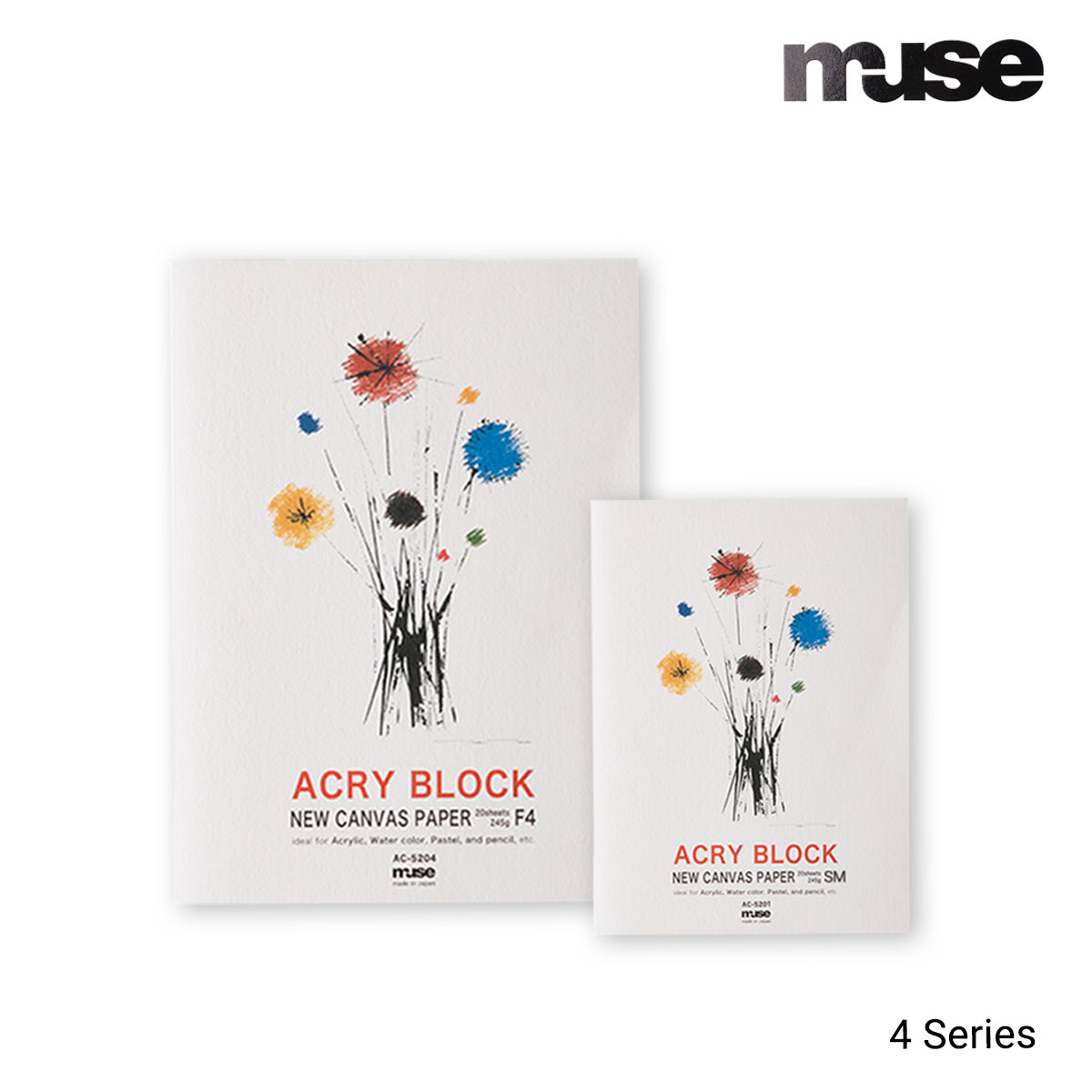 ミューズ アクリル絵具用紙 アクリブロック SM/F4/F6/F8 全4サイズ