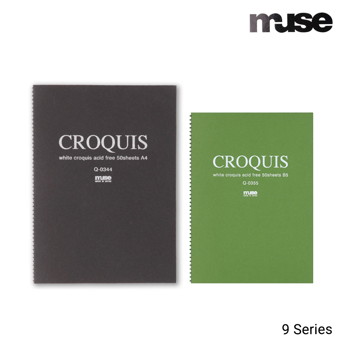ミューズ ホワイトクロッキーブック B3/B4/B5/A4/F8/F6 黒/緑 全9種