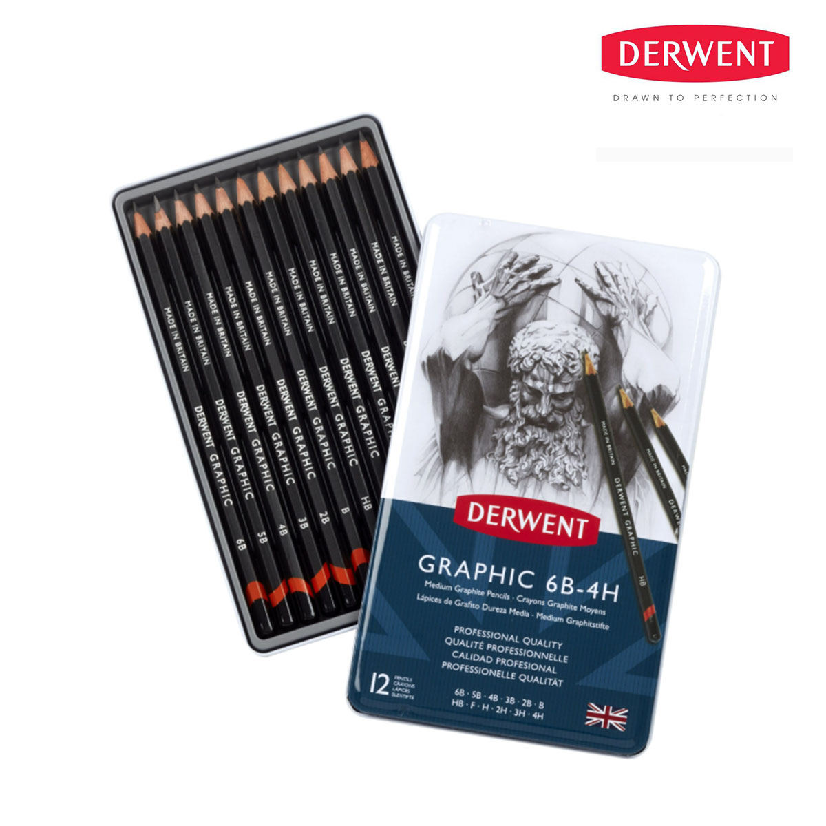 ダーウェント グラフィック ミディアム デザイナー 12本セット 6B-4H (34214)