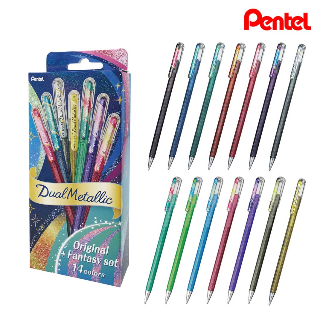 【新商品価格】ぺんてる DualMetallic デュアルメタリック オリジナル＋ファンタジーセット（ボールペン14色）