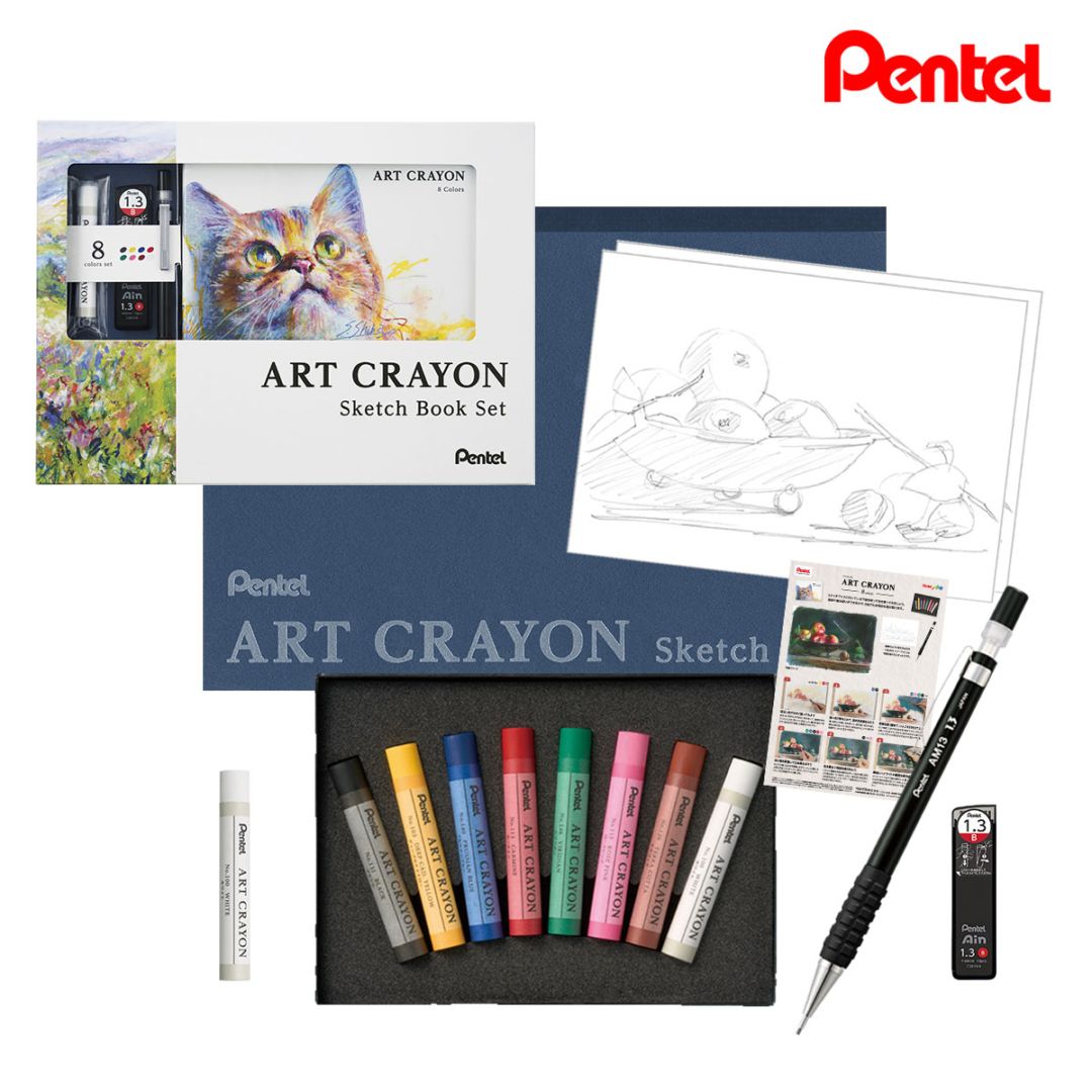【新商品プライス】(数量限定スケッチブック付)ぺんてる クレヨン ART CRAYON アートクレヨン 8色セット (PTAC-8) 