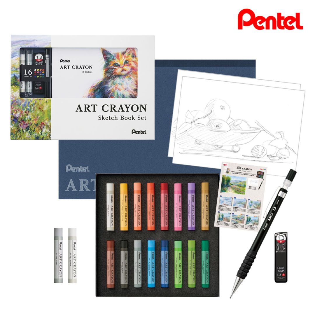 【新商品プライス】(数量限定スケッチブック付)ぺんてる クレヨン ART CRAYON アートクレヨン 16色セット (PTAC-16)