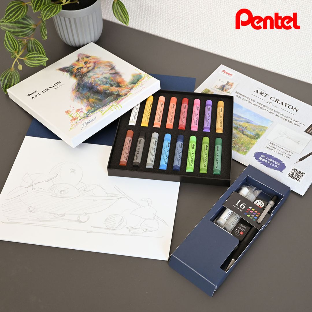 【新商品プライス】(数量限定スケッチブック付)ぺんてる クレヨン ART CRAYON アートクレヨン 16色セット (PTAC-16)