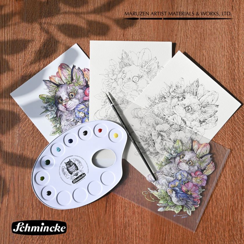 【送料無料】シュミンケ Schmincke マツダケンセレクト ホラダム透明水彩絵具 ドットパレットセット+インターロン筆(1026-2号)