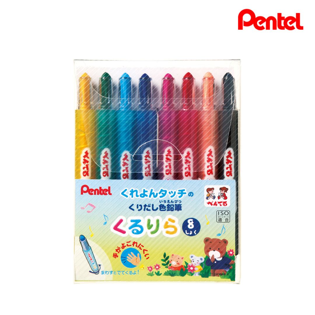 ぺんてる くれよんタッチのくりだし式色鉛筆 くるりら 8色セット