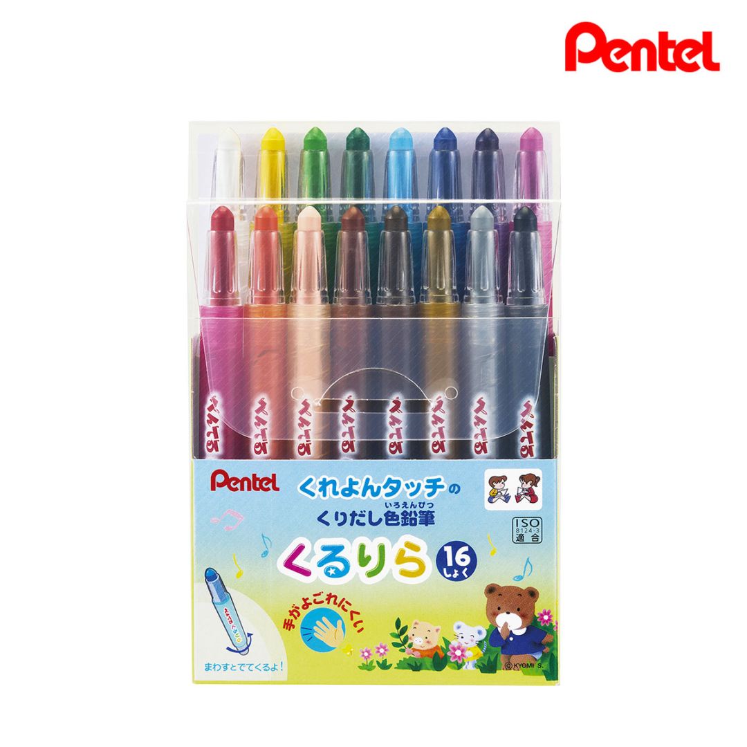 【新商品価格】ぺんてる くれよんタッチのくりだし式色鉛筆 くるりら 16色セット