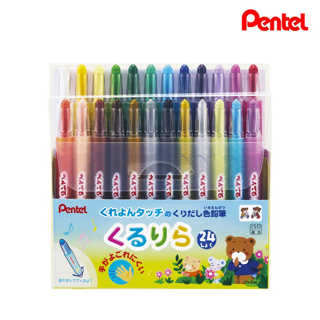 【新商品価格】ぺんてる くれよんタッチのくりだし式色鉛筆 くるりら 24色セット
