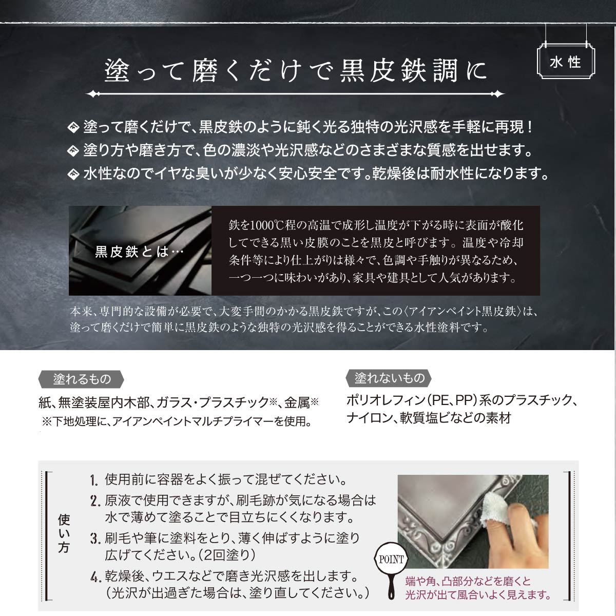 ターナー アイアンペイント 黒皮鉄シリーズ 全3色(200ml:ブラック/レッド/ブルー)(500ml:ブラック)