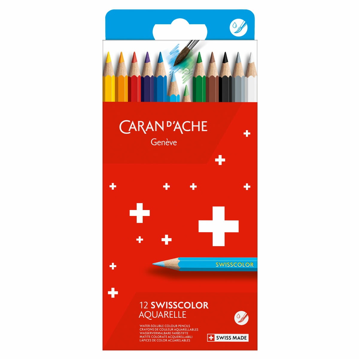 カランダッシュ(Caran d'Ache) 1285-812 スイスカラー 水溶性色鉛筆 12色セット 紙箱 (619461)