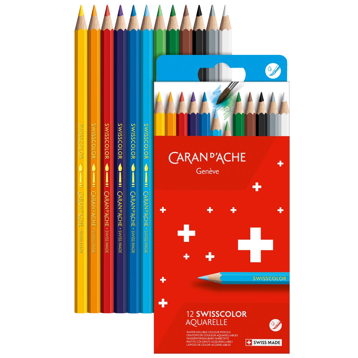 カランダッシュ(Caran d'Ache) 1285-812 スイスカラー 水溶性色鉛筆 12色セット 紙箱 (619461)