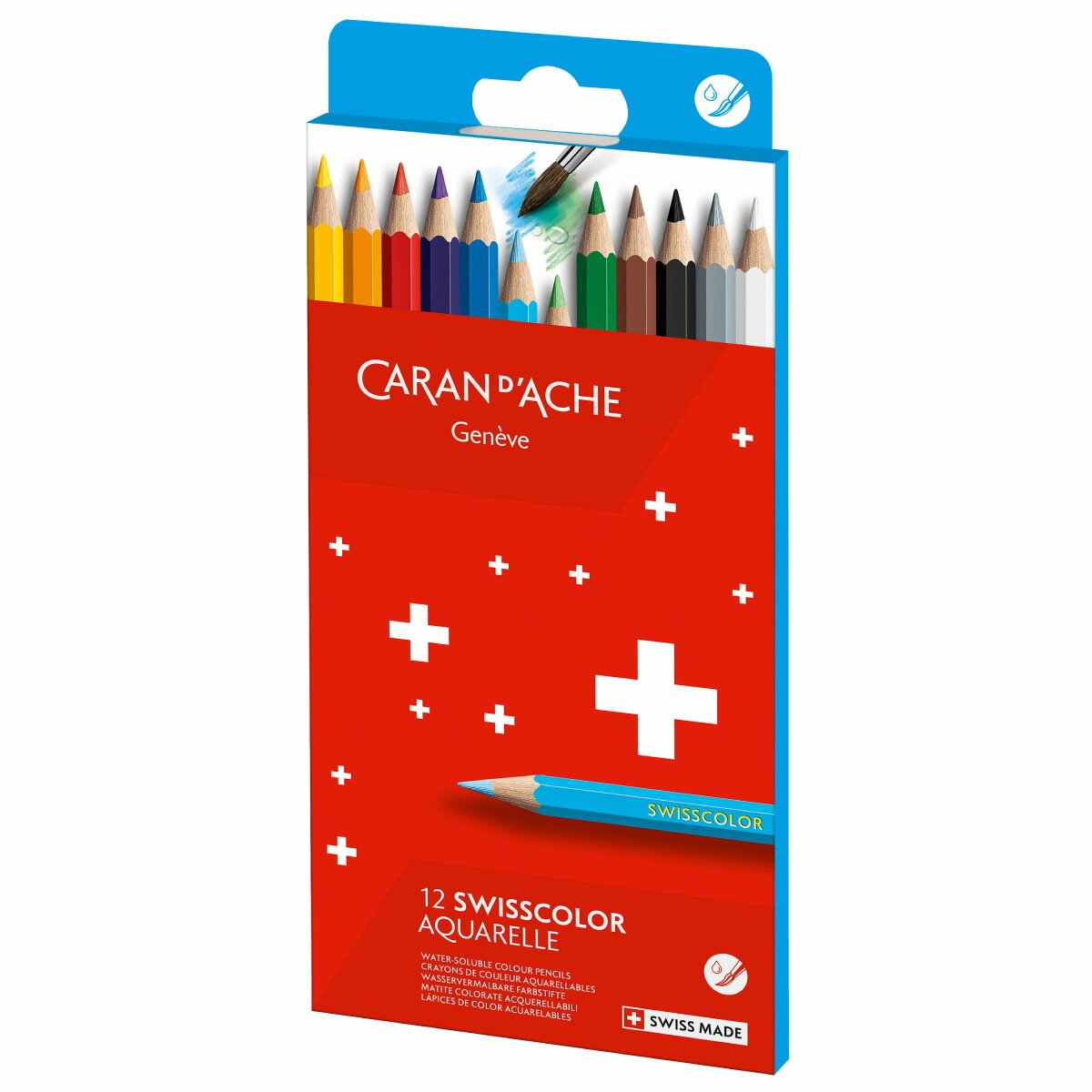 カランダッシュ(Caran d'Ache) 1285-812 スイスカラー 水溶性色鉛筆 12色セット 紙箱 (619461)