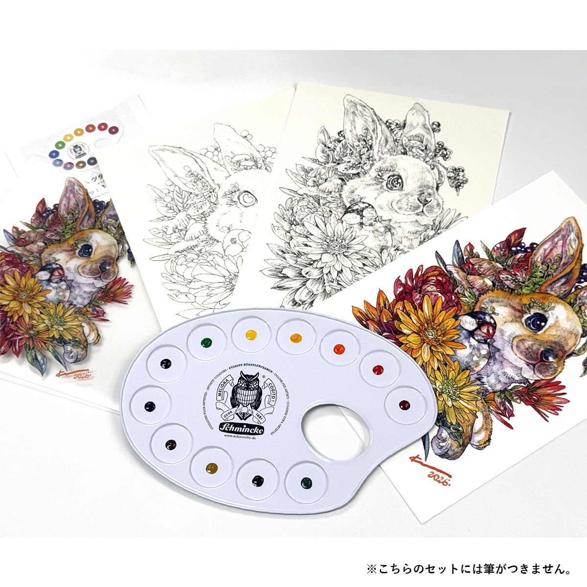 【新商品価格】マツダケンセレクト シュミンケホラダム透明水彩絵具 ドットパレット12色＋線画セット