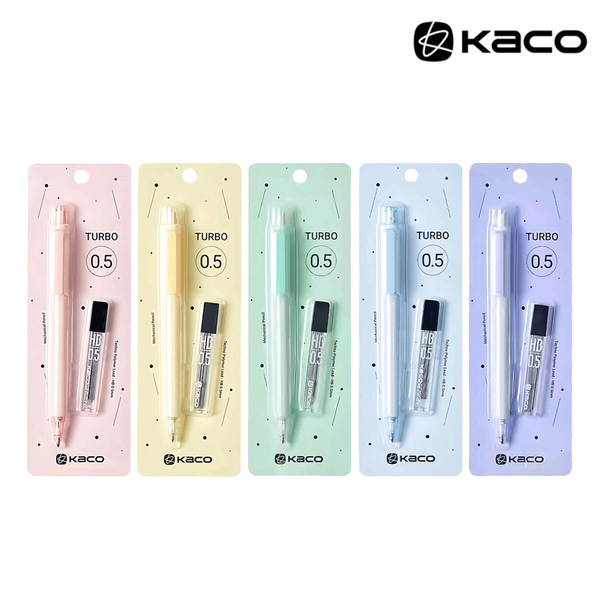 シャープペンシルセット Kauco ケース付き KACO TURBO シャープペンセット 0.5mm替芯付き Pink/Yellow/Green/Blue