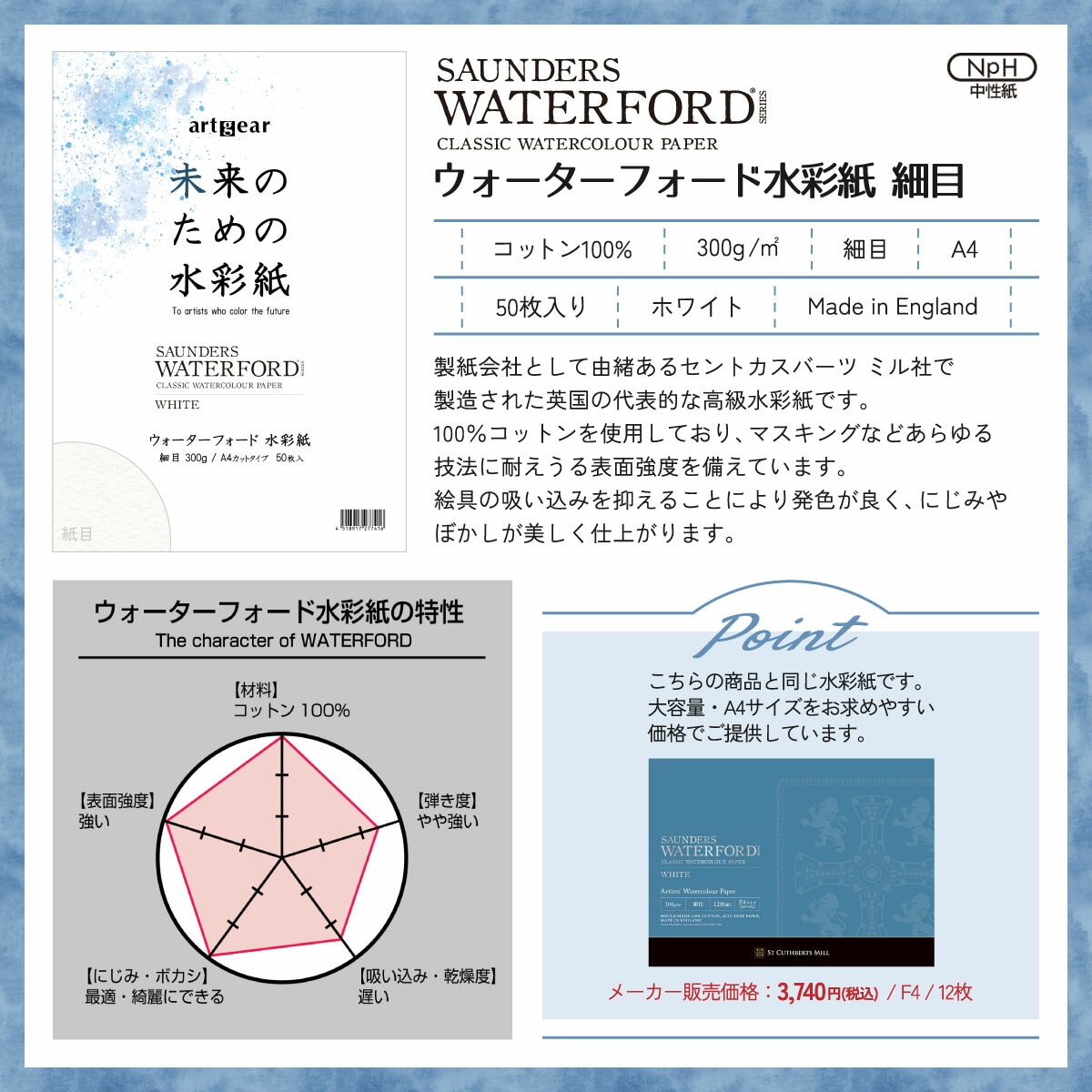 在庫限りプライス】artgear 未来のための水彩紙 A4 50枚入/アソート10