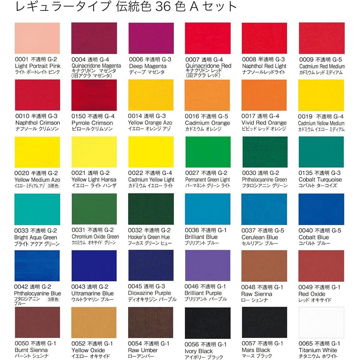 リキテックス レギュラータイプ 6号 20ml 伝統色36色Aセット
