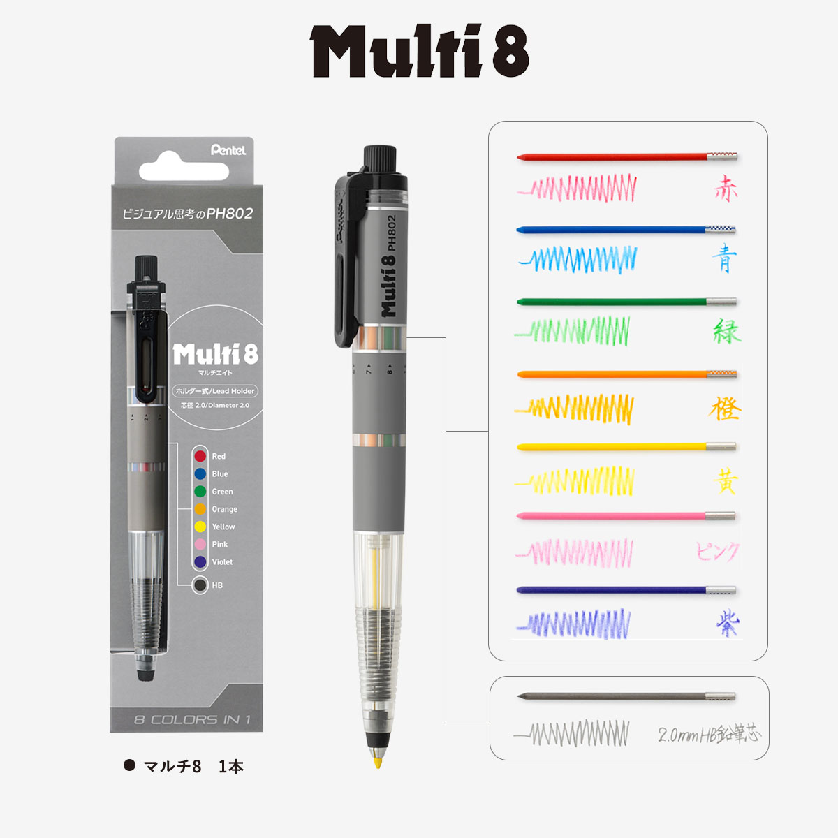 ぺんてる ホルダー式シャープペンシル マルチエイト Multi8 (XPH802)