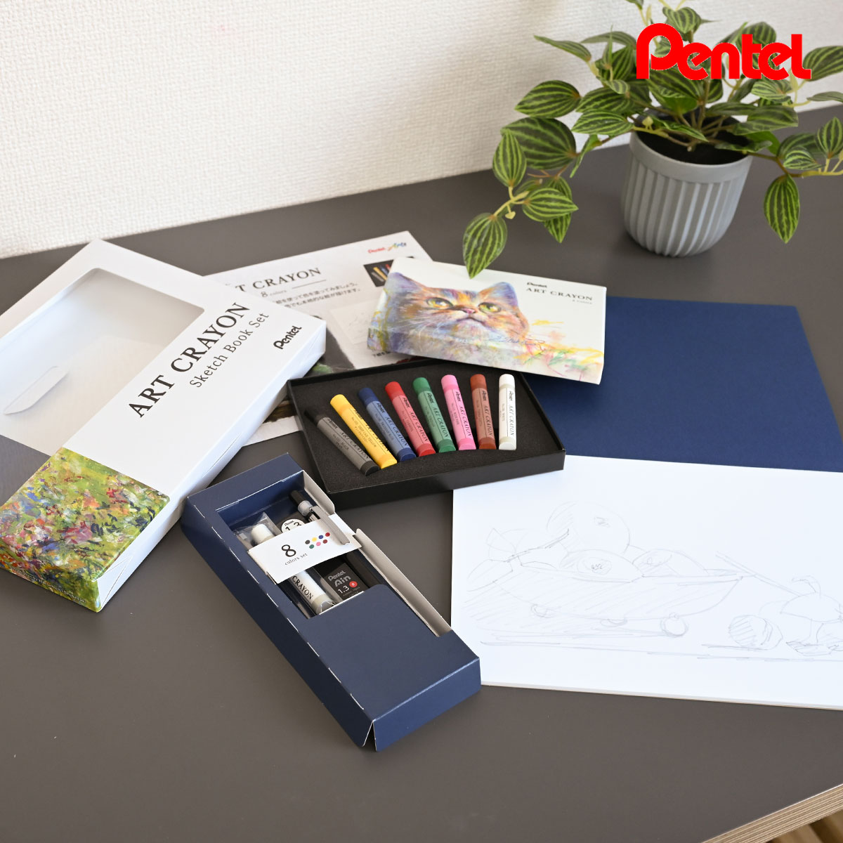 新商品プライス】(数量限定スケッチブック付)ぺんてる クレヨン ART