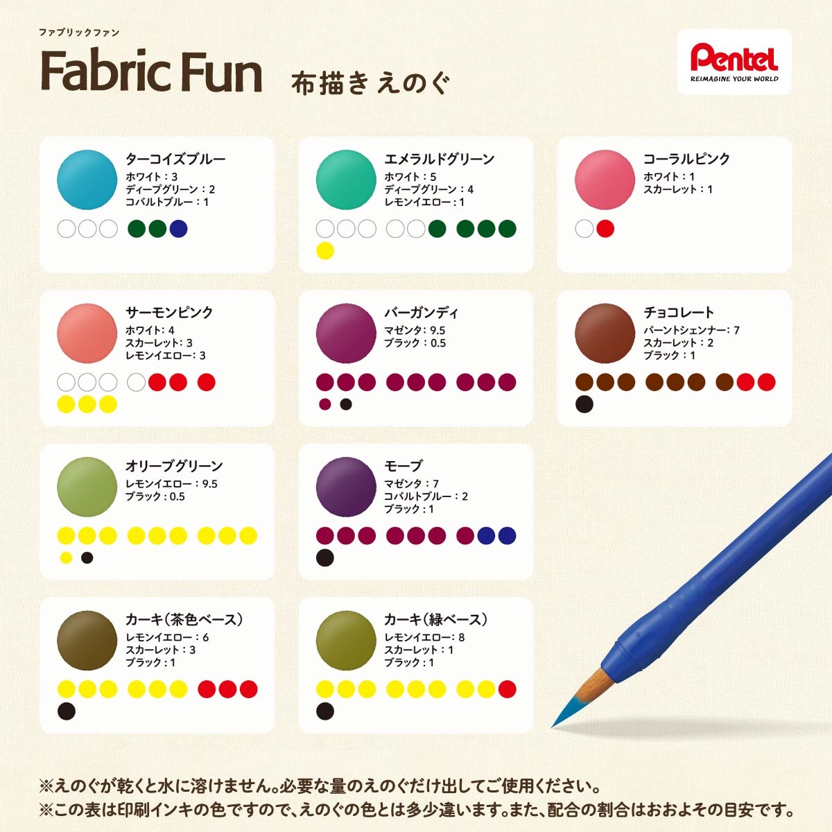 ぺんてる 布描きえのぐ ファブリックファン スタンダード色 8色セット (FFPC1-8J)