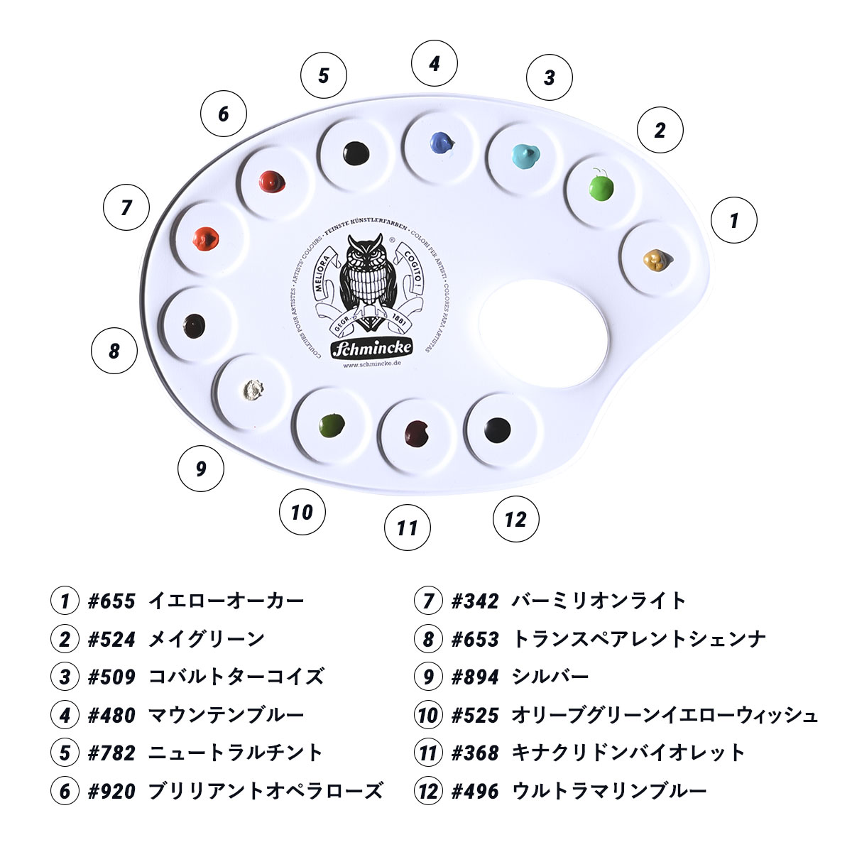 優子鈴セレクト シュミンケホラダム透明水彩絵具ドットパレット 12色＋